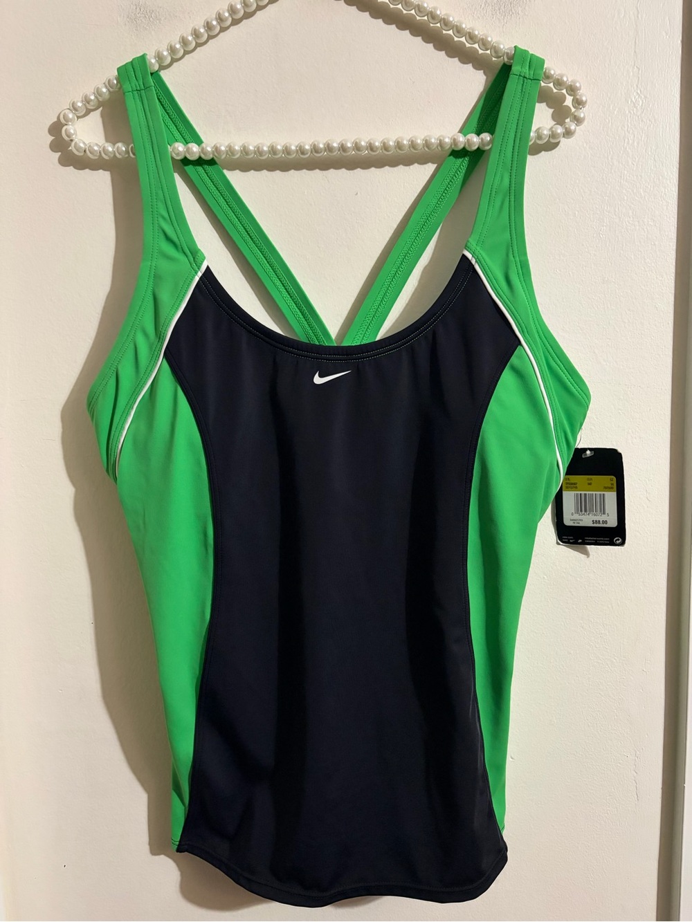Nike Women’s Black & Green Athletic One-Piece Swim Tank Tankini